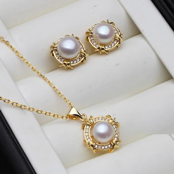 2023 Новое милое ожерелье и серьги из натурального пресноводного жемчуга, комплект ювелирных изделий для женщин, черный