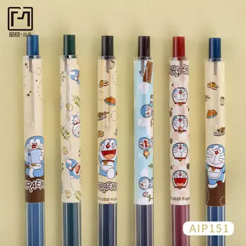 24 шт., новая нажимная нейтральная ручка, мультяшный Doraemon, черный, 0,5 мм, для студенческих экзаменов, учебные принадлежности