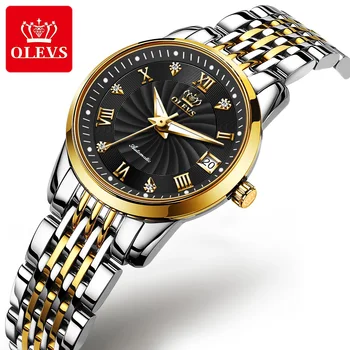 Olevs 6630 Лучший бренд класса Люкс, женские золотые часы, Дата недели, светящиеся водонепроницаемые часы, женские механические часы