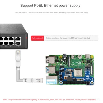 Waveshare PoE HAT (E) для Raspberry Pi Плата расширения Ethernet Power over для Raspberry Pi 3B +/4B для IEEE 802.3Af 1 шт.