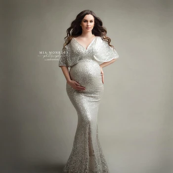 Длинные платья для фотосъемки беременных с блестками, эластичное вечернее платье для беременных женщин для фотосессии