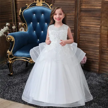 Кружевное Вечернее Свадебное платье-пачка с кружевом от 4 до 13 лет, платья Принцессы с цветочным узором для девочек, Детская одежда для Детского дня рождения, платье для девочек