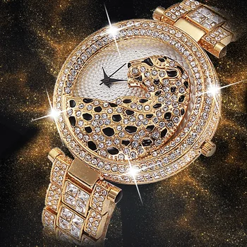 Модные кварцевые часы с леопардовым циферблатом, инкрустированные 3D CZ, Роскошные женские часы с металлическим ремешком, инкрустированным бриллиантами, Часы Iced Out