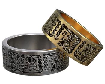 обручальное кольцо с древним узором ацтеков Майя 11 г, Золото 925 Пробы, Твердое Стерлинговое Серебро, Обручальные кольца для пары
