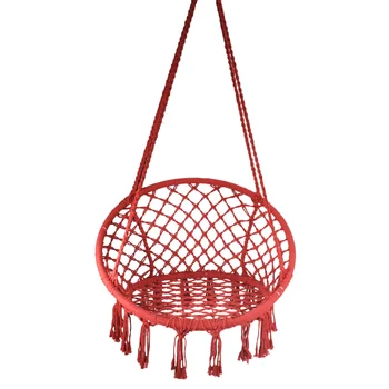 Уличный стул-гамак из макраме, смесь хлопка и полиэстера красного цвета, размер 47 ”В x 24 ” Ш, вес 250 фунтов.